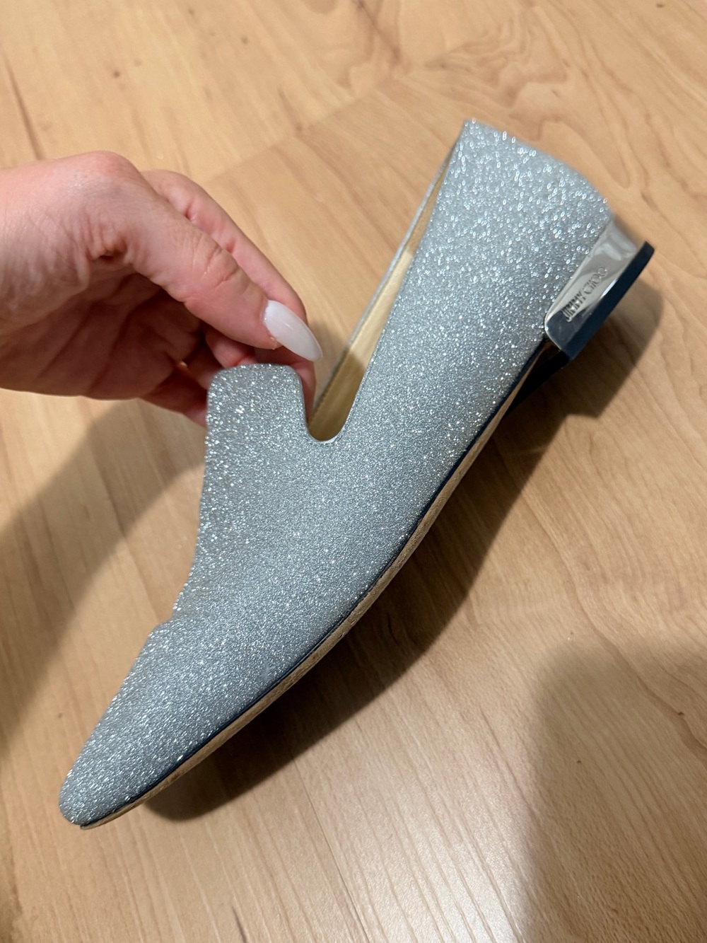 Jimmy Choo Silver Glitter Slip-On Loafer
